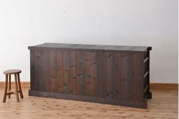アンティーク家具　古民具・骨董　欅の杢目が素晴らしい昇り引き出し付き水屋箪笥サイドボード(食器棚、収納棚)
