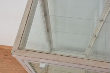 アンティーク家具　アンティークペイントの可愛い縦型ガラスケース(ショーケース)