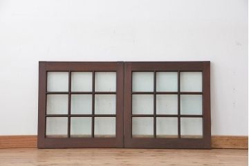 和製アンティーク　チーク材の上質なフィックス窓(はめ殺し戸、明り取り)
