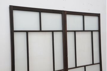 古民具・骨董　古い木のガラス窓2枚セット(ガラス戸、引き戸)