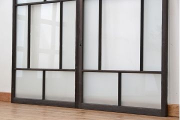 古民具・骨董　古い木のガラス窓2枚セット(ガラス戸、引き戸)