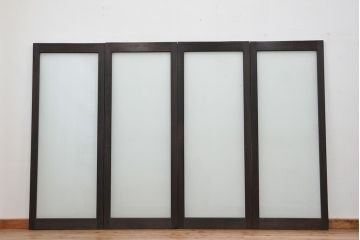 昭和レトロ　すりガラス入りのシンプルな大判ガラス戸4枚セット(引き戸)