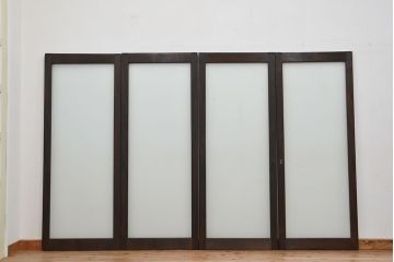 昭和レトロ　すりガラス入りのシンプルな大判ガラス戸4枚セット(引き戸)