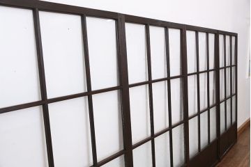 古民具・骨董　古い木のマス目ガラス戸4枚セット(1)(引き戸)