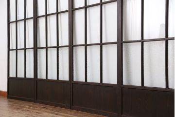 古民具・骨董　古い木のマス目ガラス戸4枚セット(1)(引き戸)