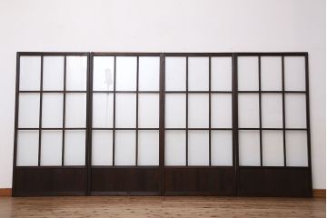 古民具・骨董　古い木のマス目ガラス戸4枚セット(1)(引き戸)