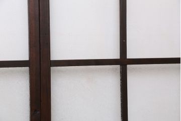 古民具・骨董　古い木のマス目ガラス戸4枚セット(1)(引き戸)