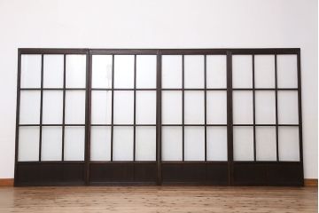 古民具・骨董　古い木のマス目ガラス戸4枚セット(2)(引き戸)