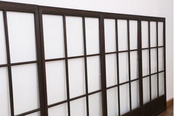 古民具・骨董　古い木のマス目ガラス戸4枚セット(2)(引き戸)