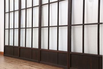 古民具・骨董　古い木のマス目ガラス戸4枚セット(2)(引き戸)