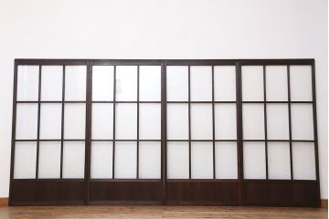 古民具・骨董　古い木のマス目ガラス戸4枚セット(2)(引き戸)