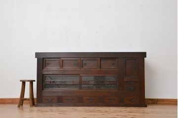アンティーク家具　古民具・骨董　明治〜大正時代　変り型水屋箪笥サイドボード(食器棚・収納棚)