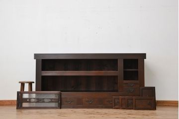アンティーク家具　古民具・骨董　明治〜大正時代　変り型水屋箪笥サイドボード(食器棚・収納棚)
