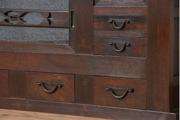 アンティーク家具　古民具・骨董　明治〜大正時代　変り型水屋箪笥サイドボード(食器棚・収納棚)