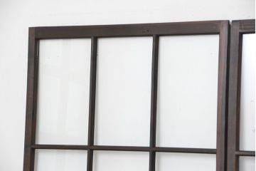 アンティーク　古い木のマス目ガラス戸4枚セット(引き戸)