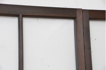 アンティーク　古い木のマス目ガラス戸4枚セット(引き戸)