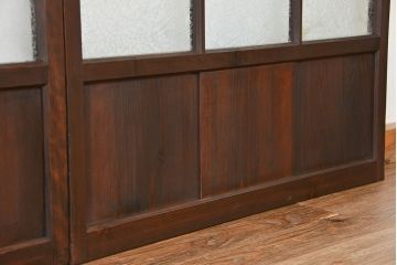 アンティーク　古い木のマス目ガラス戸4枚セット(引き戸)