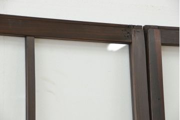 アンティーク　古い木のマス目ガラス戸4枚セット(引き戸)