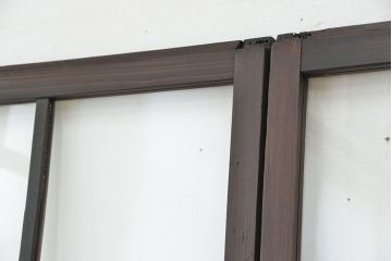 アンティーク　古い木のマス目ガラス戸4枚セット(引き戸)