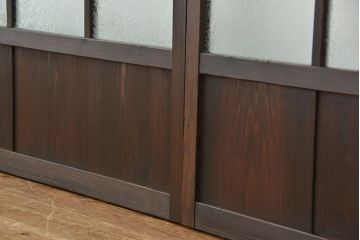 アンティーク　古い木のマス目ガラス戸4枚セット(引き戸)