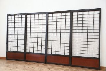 ★古民具・骨董　腰板欅材の上質な時代障子戸　4枚セット