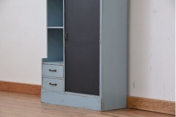 レトロ家具　昭和レトロ　黒板付きのアンティークペイント収納棚(本棚、本箱)