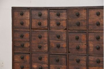 アンティーク家具　古民具・骨董　江戸時代、安政五年(1858)時代感のある小振りな薬箪笥(引き出し)