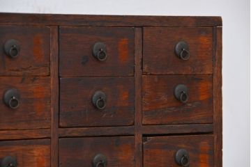 アンティーク家具　古民具・骨董　江戸時代、安政五年(1858)時代感のある小振りな薬箪笥(引き出し)