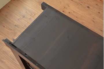 アンティーク家具　明治〜大正時代　丸桟引き戸の美しい二段重ね水屋箪笥(食器棚、収納棚)