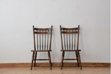 中古　飛騨産業キツツキマーク　スティックバックチェア2脚セット(ダイニングチェア、椅子、イス)
