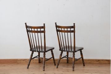 中古　飛騨産業キツツキマーク　スティックバックチェア2脚セット(ダイニングチェア、椅子、イス)