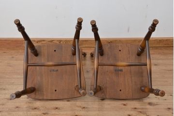 中古　飛騨産業キツツキマーク　スティックバックチェア2脚セット(ダイニングチェア、椅子、イス)
