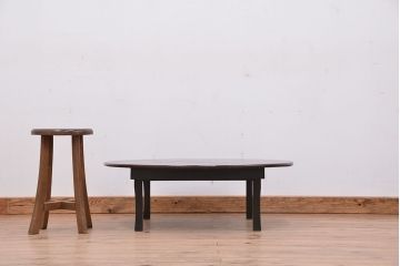 アンティーク家具　アンティーク　古い栓材の折りたたみ丸型ちゃぶ台
