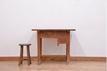 アンティーク家具　アンティーク　使い込まれた変わり型デスク(作業台、ブロカント、テーブル、机、在宅ワーク、在宅用)