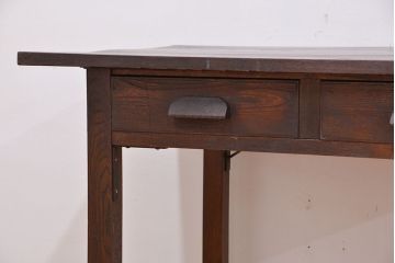 アンティーク家具　アンティーク　古いナラ材!シックな平机(テーブル、作業台)