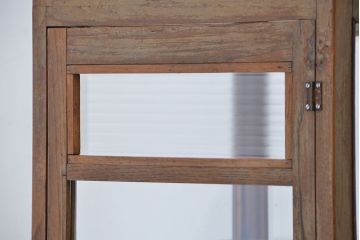 レトロ家具　昭和レトロ　古いナラ材の脚付き縦型ガラスケース(ショーケース)