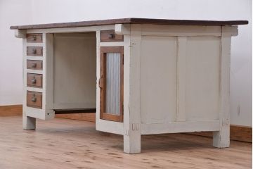 アンティーク家具　アンティークペイント　大きな両袖机(カウンター型作業台・デスク)