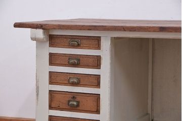 アンティーク家具　アンティークペイント　大きな両袖机(カウンター型作業台・デスク)