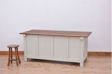 アンティーク家具　アンティークペイント　大きな両袖机(カウンター型作業台・デスク)