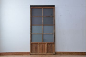 古民具・骨董　古い木味とペンキのはげたガラス戸(引き戸)