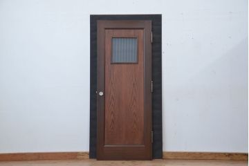 アンティーク　大正〜昭和初期　チーク材枠　モールガラスドア 1(扉)