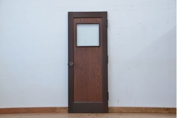 アンティーク　結霜ガラス!枠にチーク材を使ったガラスドア(扉)