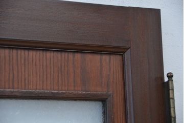 アンティーク　結霜ガラス!枠にチーク材を使ったガラスドア(扉)