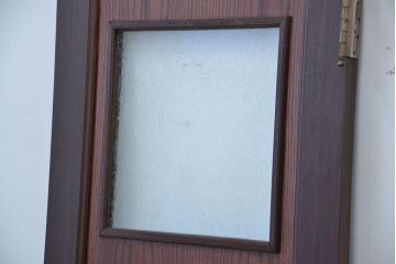 アンティーク　結霜ガラス!枠にチーク材を使ったガラスドア(扉)