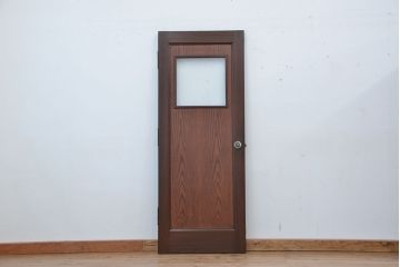 アンティーク　結霜ガラス!枠にチーク材を使ったガラスドア(扉)