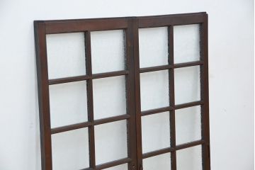古民具・骨董　結霜ガラス!古い洋館の上質な引き戸2枚(ガラス戸)