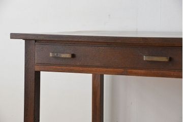 アンティーク家具　アンティーク　古いナラ材の格納式作業台付き片袖机(テーブル、作業台)