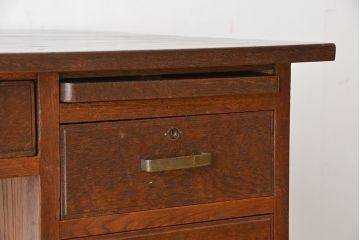 アンティーク家具　アンティーク　古いナラ材の格納式作業台付き片袖机(テーブル、作業台)