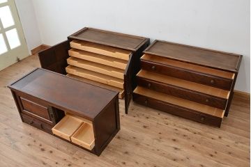 中古　北海道民芸家具　3段重ねチェスト、整理箪笥(定価約68万円)(整理タンス)