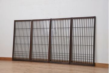 古民具・骨董　格子の入ったガラス引き戸4枚セット(窓、ガラス戸、書院戸)